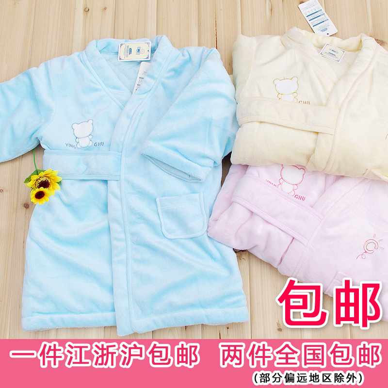 2 baby robe thickening child coral fleece thermal robe baby lacing sleepwear sleeping bag bathrobes