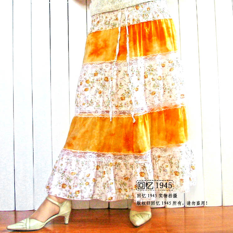 2 ! bohemia small flower tie-dyeing lozengy full dress tube top dress two ways dress 822 yellow Leather fashion