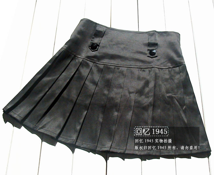 2 ! brief all-match nylon pleated skirt 024 black Leather fashion