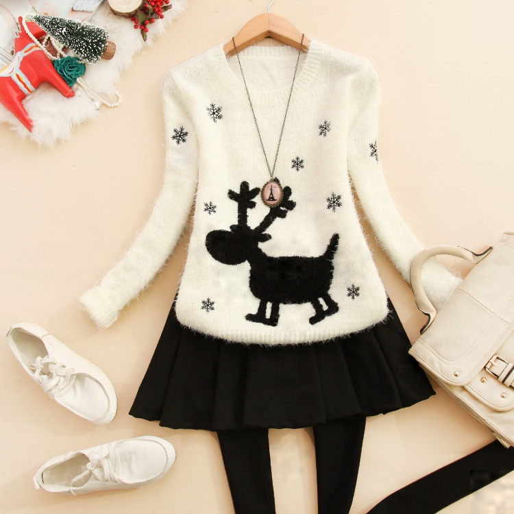 2 bvv-x236 winter women's onta o-neck mohair basic sweater a-03