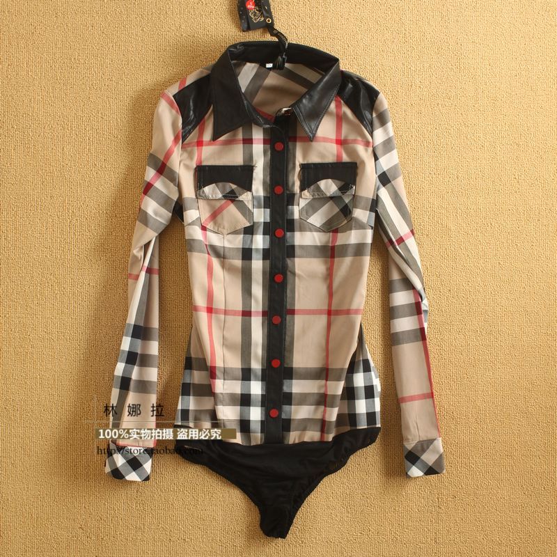 2 color buckle houndstooth women's long-sleeve body shirts one piece body shirts one piece body shirts