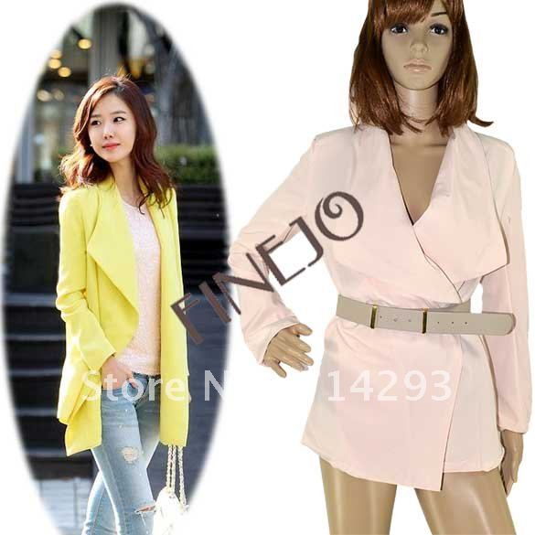 2 Color Korea Women Loose Simple Irregular Long Sleeve Wind Coat Jacket With Belt free shipping 7637