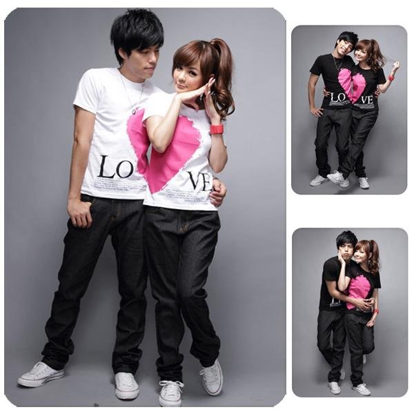 2 Color Mens Womens Love Heart Cotton Couple T-shirt Tops S M L XL XXL New A1399-A1400