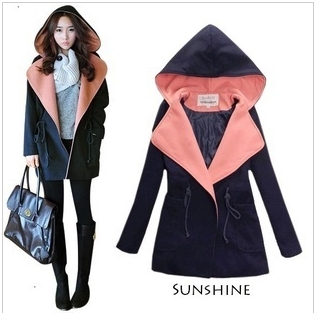 2 Colors 2013 Autumn Winter Women's Manufactory Suppy Korean Causal Hooded Long Outwear Fashion Coat M-L