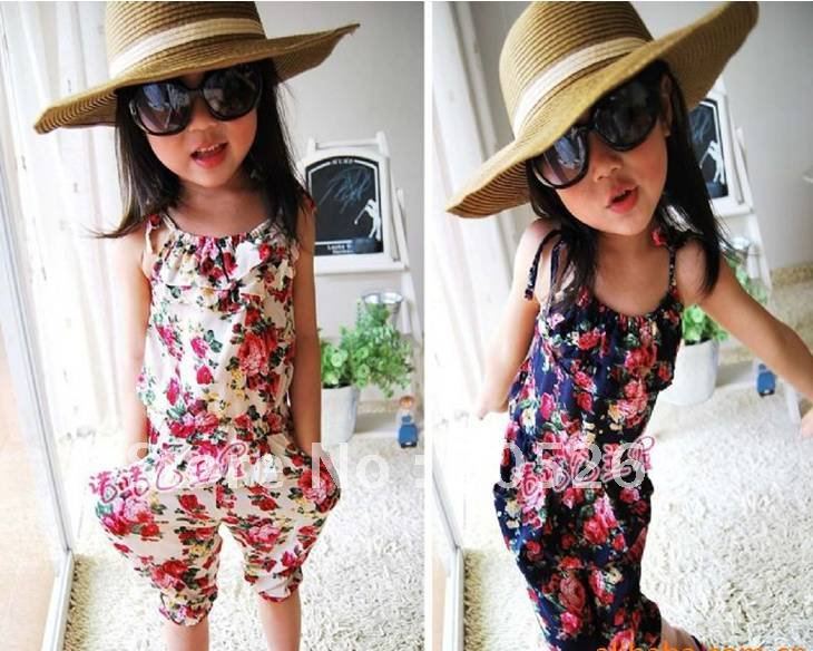 2 colors girl's flower Jumpsuit girl one piece clothes children overalls children clothes kids wear,3-8 years girl's clothes