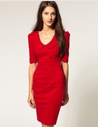 2 Colors Peter Pan Collar Cute Strapless Office Dress High Street Vintage Sophisticated Skirts Womens Casual Career Dresses ~