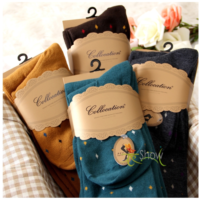 2 double spring and autumn female socks combed cotton vintage dimond plaid legging pantyhose socks