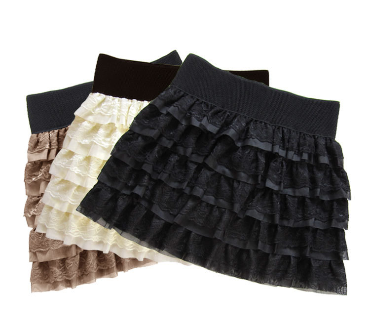 2 ! exquisite lace chiffon cake small short skirt 908 khaki Leather fashion