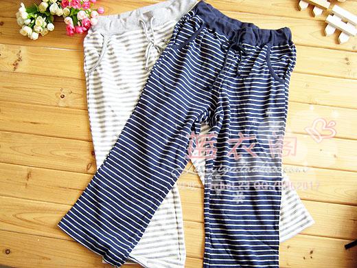 2 ! female knitted cotton capris stripe double with elastic strap
