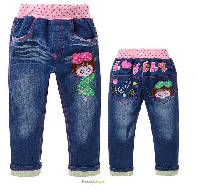 2 In 2013 the new the little girl pasted cloth embroidered cotton denim blue  washing water cowboy jeans
