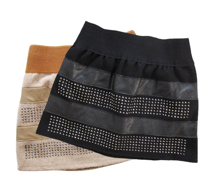 2 ! ingenues set rhinestones interspersion woolen slim hip skirt small a-line skirt miniskirt 2208 Leather fashion