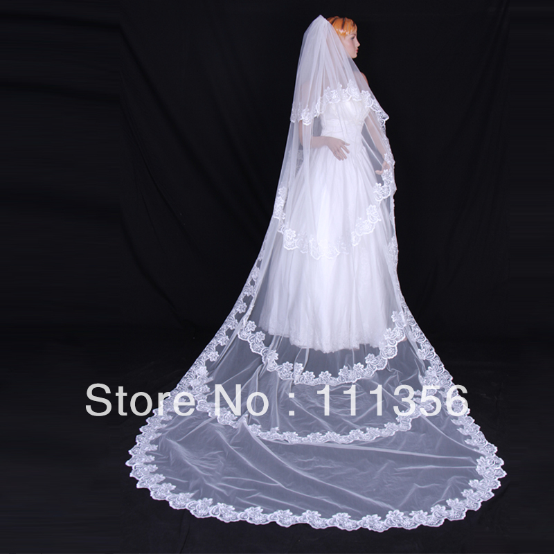 2 layer long paragraph laciness veil 3 meters bridal veils wedding