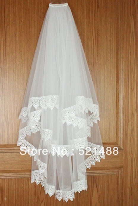 2 layers of lace veil white and ivory bridal veil wedding accessories XSG138