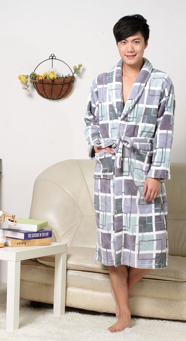 2 male classic plaid ultrafine thick coral fleece sleepwear robe bathrobes plaid print