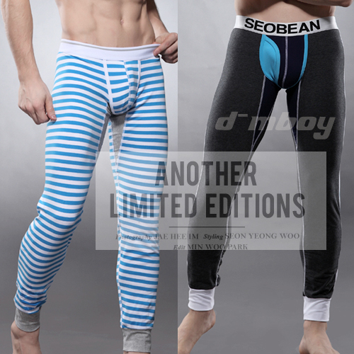 2 male long johns low-waist sexy tight thermal legging u 100% cotton mere loin color block decoration trousers