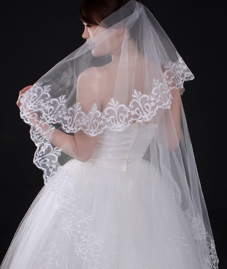 2 meters long trailing bridal veil computer embroidered lace decoration hair accessory customize t001---2m measurement