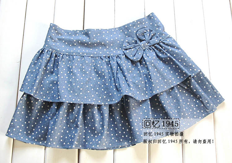 2 ! pattern bow double layer sweep denim eggs skirt 214 m l Leather fashion