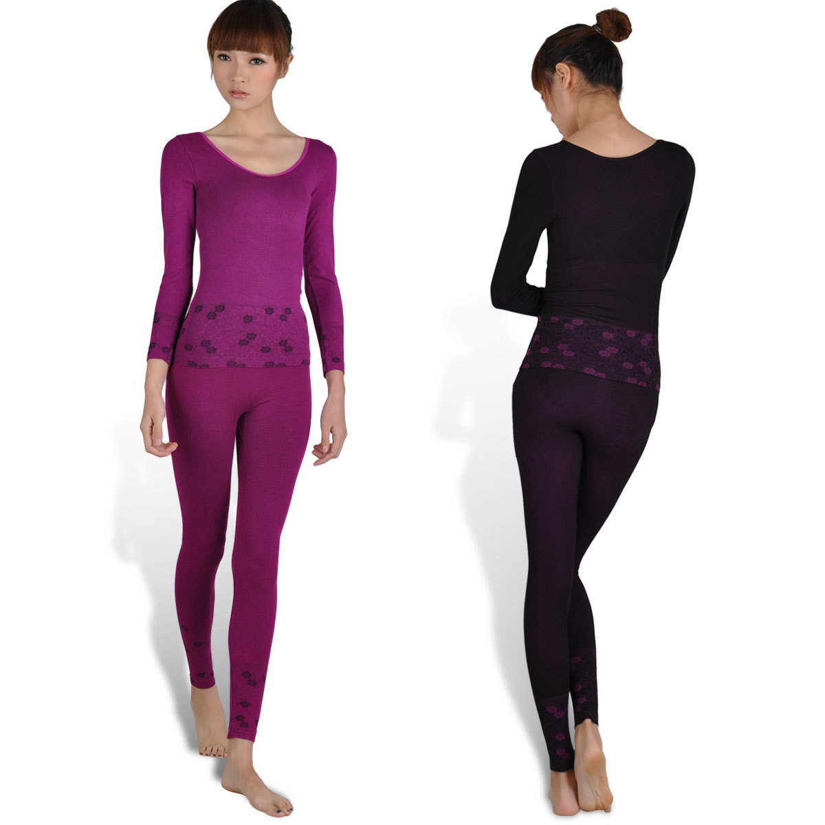 2 pcs Bamboo fibre thermal underwear female set women's thermal underwear set body shaping long paragraph d-1