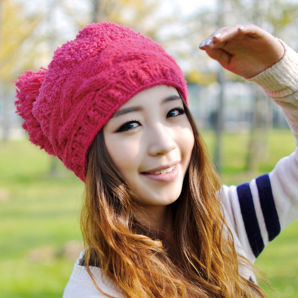 2 pcs Knitted hat women's wool ball cap knitted hat ultralarge fur ball winter millinery - b025