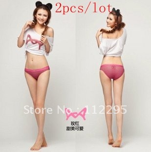 2 PCS/lot 4 color cat people underwear quality goods 100% pure cotton low waist lovely stripe lady sexy triangular pants