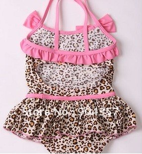2 Pcs Toddler Baby Kid Girl Leopard Pink Frill Ruffle Swim suit Swimwear with Hat bikinis