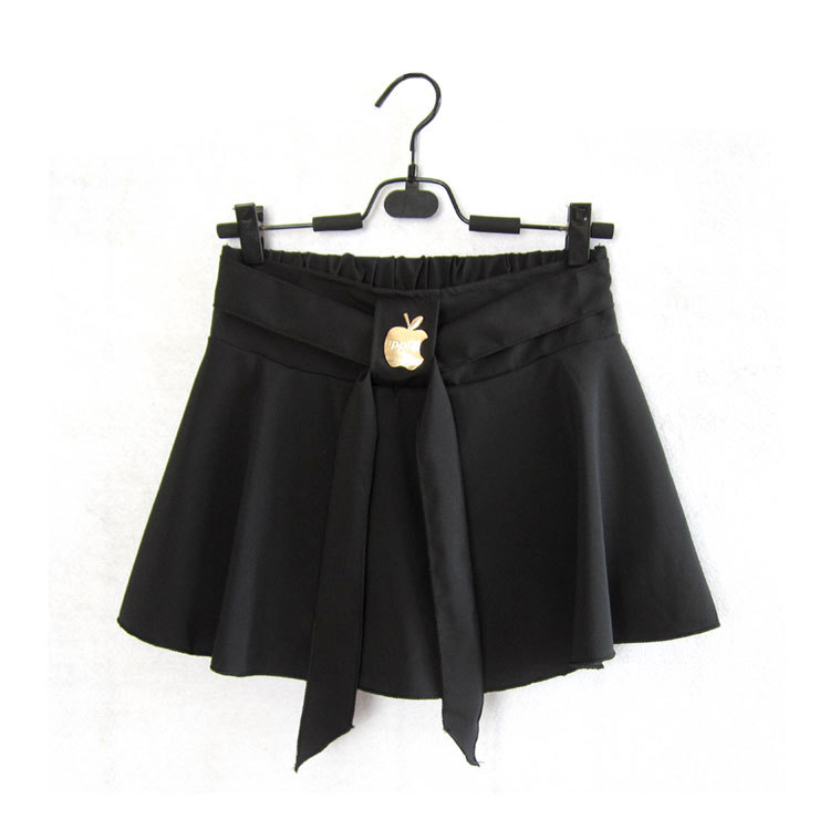 2 ruffle big skirt lacing elastic waist mini skirt pants 526 black Leather fashion