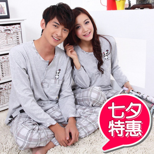 -- 2 set autumn lovers sleepwear long-sleeve 100% cotton men and women sleepwear lovers lounge set
