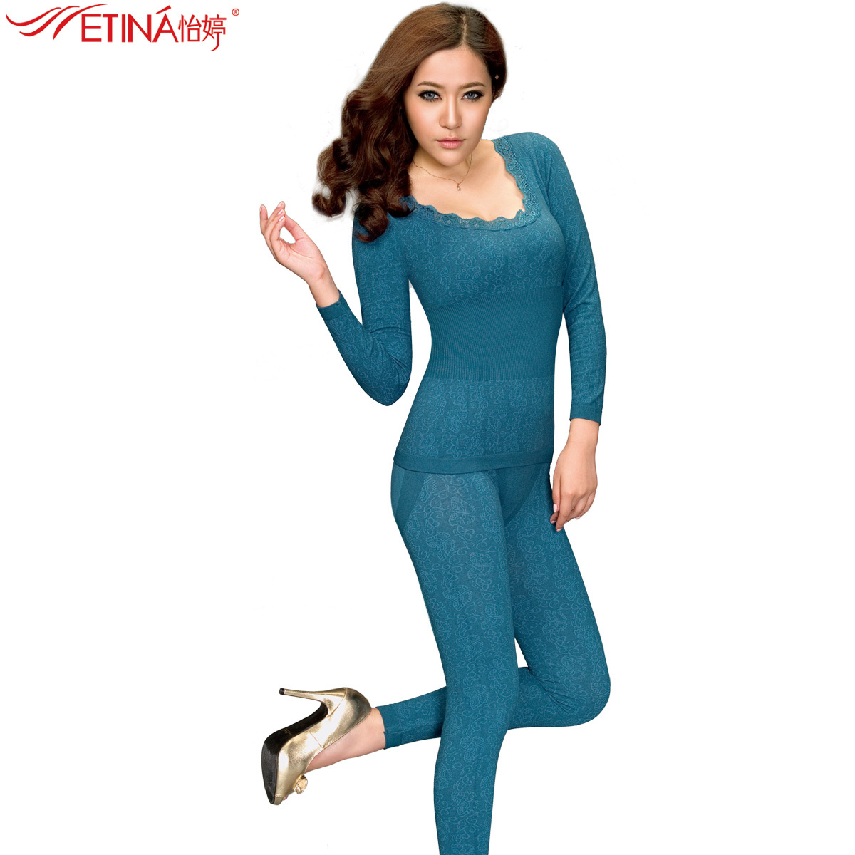2 set large-neck lace thin seamless beauty care tight-fitting women's underwear cotton sweater long johns long johns