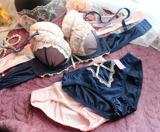 2 set sweet bra set push up concentrated cup chiffon material