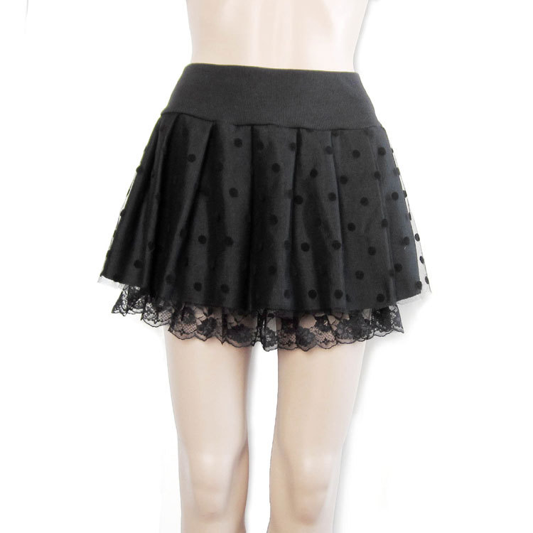 2 ! sweet heliosphere dot gauze woolen lace decoration pleated skirt 4 Leather fashion
