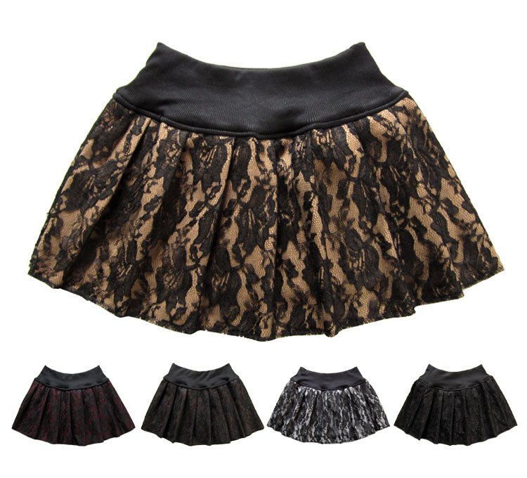 2 ! unique lace barege wide tuck pleated miniskirt 869 color Leather fashion