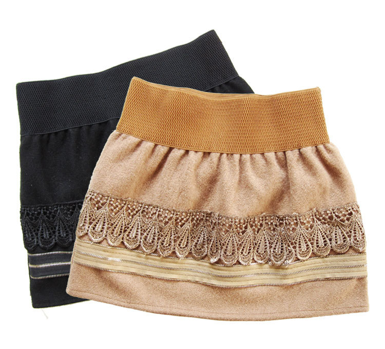 2 ! unique zipper veneer laciness interspersion woolen slim hip skirt small a-line skirt miniskirt 2213 Leather fashion