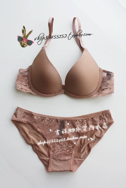 2 victoria deep V-neck glossy perfect side gathering push up bra set