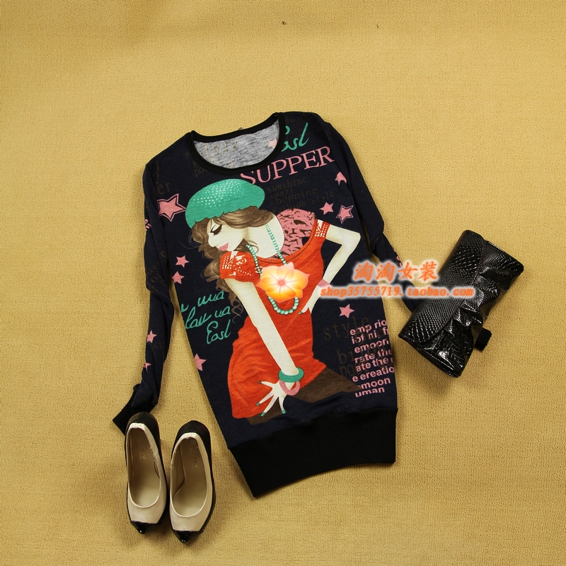 2 women's long design o-neck pullover long-sleeve rabbit fur fancy sweater free shipping
