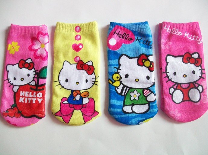 20 pairs/lot hello kitty cartoon children cotton boat socks animal hosiery kid's footwear free shippping