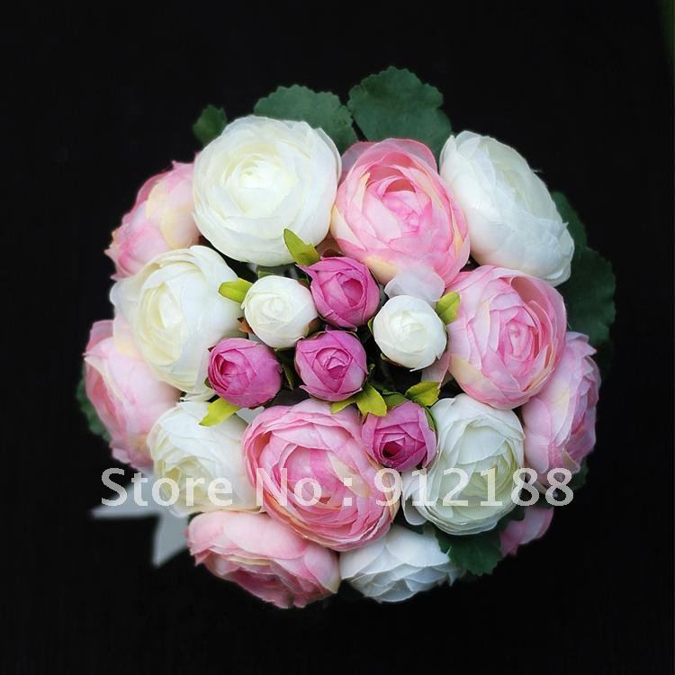 20 Pink Tea rose handmade bouquets for wedding,bride silk flowers ON SALE