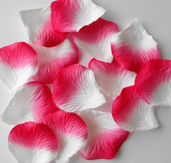 2000Light Red and white Silk Rose Petals Wedding Flower Favors--Free Shipping