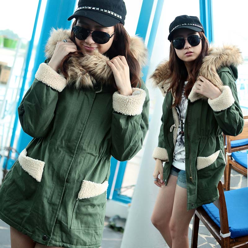 201 winter women's raccoon fur flock printing thickening medium-long cotton-padded jacket outerwear thickening wadded jacket
