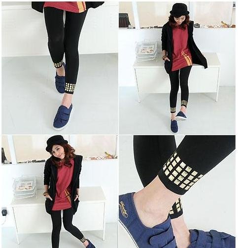 2010 european best selling rivet honed Render imitation leather pants 5pcs/lot