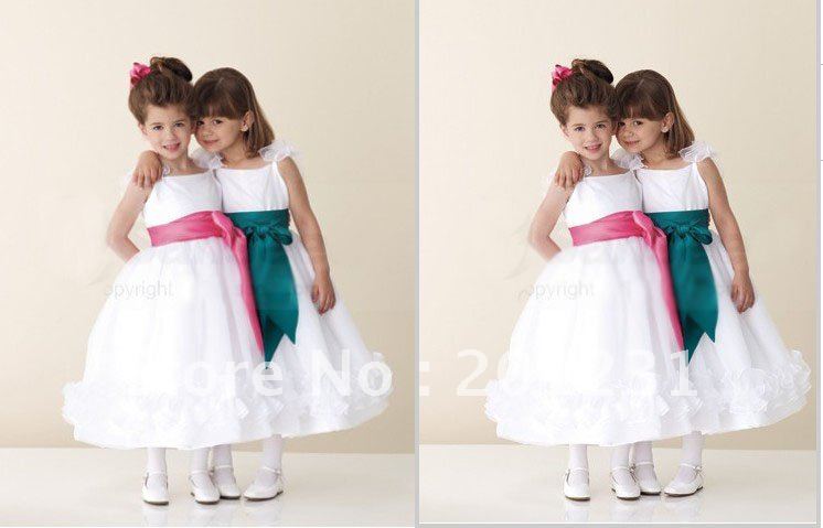 2011 A-line Lovely satin organza  flower girl dress with sash