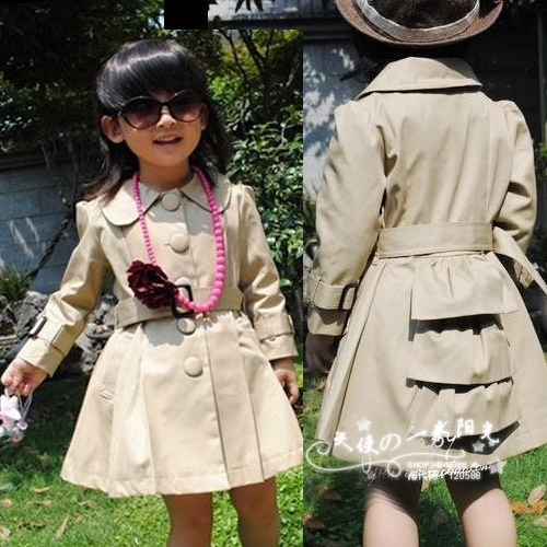 2011 autumn after laciness cotton single breasted female child trench 110 - 160
