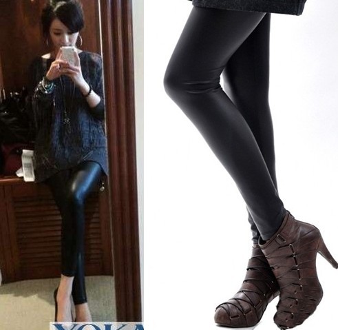2011 autumn and winter 093667 star thickening fleece slim faux leather legging warm pants