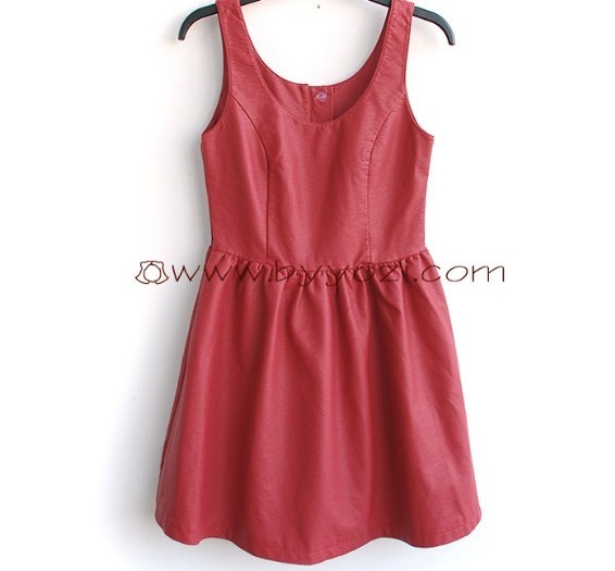 2011 autumn and winter fashion vintage high quality PU one-piece dress tank dress expansion bottom leather skirt braces skirt