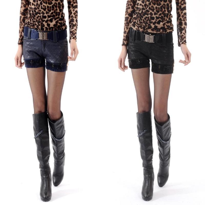 2011 autumn and winter plus size PU boots pants leather pants female fashion thickening cotton-padded shorts