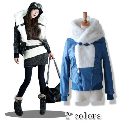 2011 autumn and winter women m31128 cap motorcycle jacket cotton-padded PU clothing fur coat