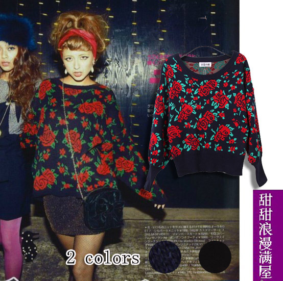 2011 autumn and winter women vivi 538383 rose batwing sleeve thickening sweater outerwear