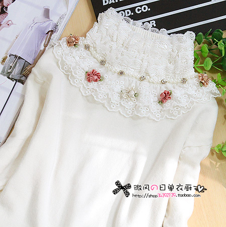 2011 autumn cake lace turtleneck rhinestone long-sleeve slim knitted basic shirt plus size clothing