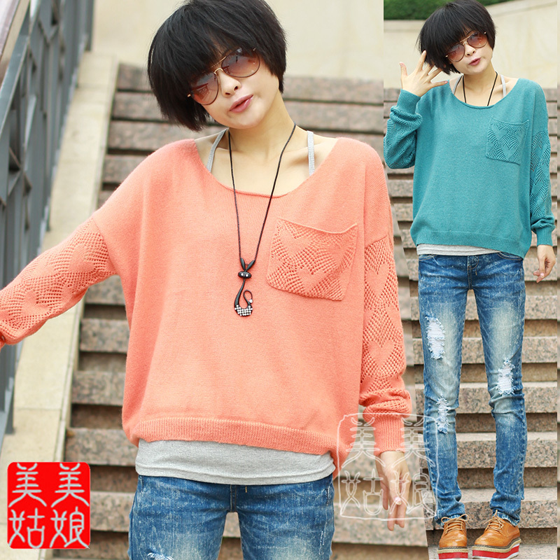 2011 autumn new arrival loose cutout needle long-sleeve shirt sweater outerwear women's batwing shirt