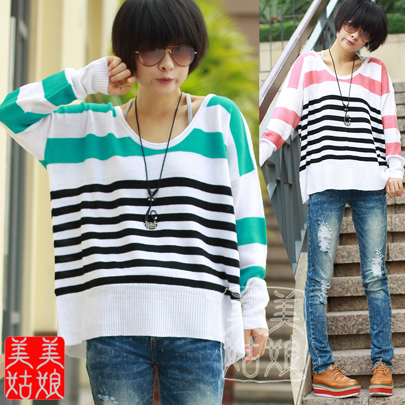 2011 autumn new arrival stripe loose long-sleeve pullover sweater outerwear shirt women's