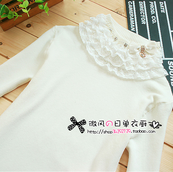 2011 autumn small rhinestone lace turtleneck laciness bow long-sleeve slim knitted basic shirt